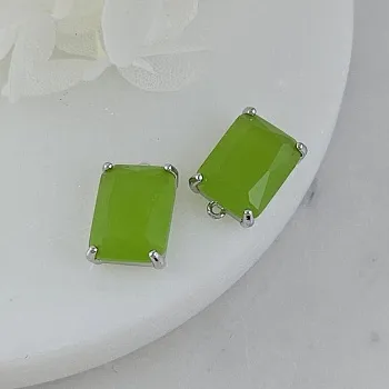 УЦЕНКА Подвеска прямоугольная с кристаллом 13.5x9 мм, родиевое покрытие, зеленый (10216-Р-УЦ)