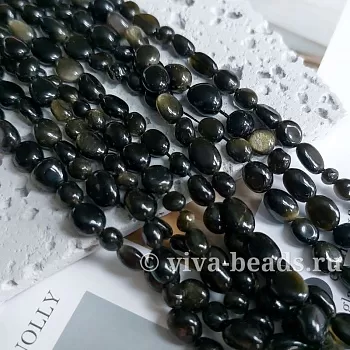 Нить 19 см Обсидиан фри форм (галтовка) 6-8 мм (7016) для бижутерии купить с доставкой по России | Интернет‑магазин Viva Beads