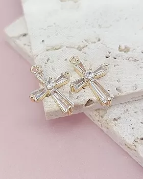 Подвеска Крест с фианитами 17.2х12 мм классическое золото (8045-З) Подвеска Крест с фианитами 17.2х12 мм классическое золото (8045-З)