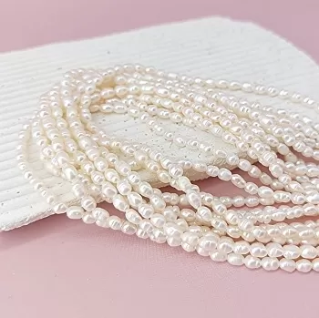 Нить 19 см  Жемчуг речной рис ок. 3 мм (толщина) (3791) купить в #REGION_P# | Заказать в интернет-магазине Viva Beads
