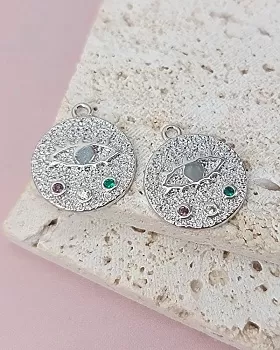 Подвеска круглая Глаз 14х16 мм с фианитами родиевое покр. (8145-Р) купить с доставкой по России | Интернет-магазин Viva Beads