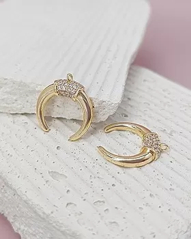 Подвеска Лунница с фианитами 19х17.7 мм позолота 14К (7587-З) купить с доставкой по России | Интернет-магазин Viva Beads