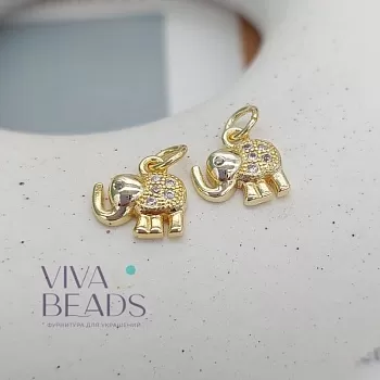 Подвеска Слон 10х10 мм с фианитами позолота 14к (7497-З) купить с доставкой по России | Интернет-магазин Viva Beads
