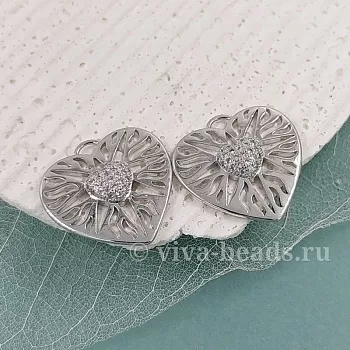 Подвеска Сердце 21.5x21.5x3.5 мм с фианитами родиевое покр. (6249) купить с доставкой по России | Интернет-магазин Viva Beads