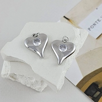 Подвеска Сердце 20х16.5 мм с фианитом, родиевое покрытие (9574-Р)