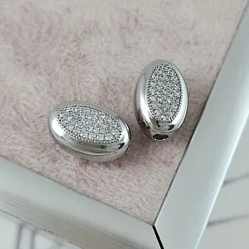 Бусина овальная с фианитами 15х9.8х7.8 мм родиевое покрытие (10091-Р) купить с доставкой по России | Интернет-магазин Viva Beads