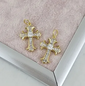 УЦЕНКА Подвеска Крест с фианитами 19.5x14.2 мм позолота 14К (10189-З-УЦ)