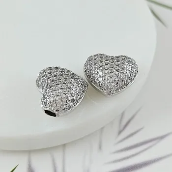 Бусина Сердце с фианитами 16х18.5х10 мм родиевое покрытие (8741-Р) купить с доставкой по России | Интернет-магазин Viva Beads