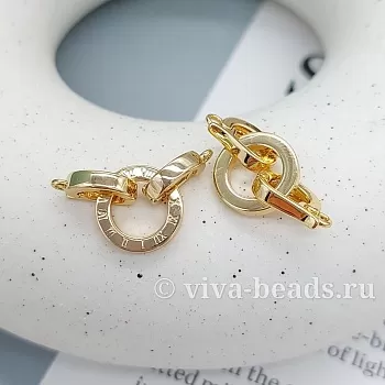 УЦЕНКА Замок круглый с карабинами 12.2 мм / кольцо / позолота 14к (7428-З-УЦ)