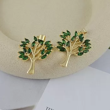 Подвеска Дерево 25.8х21.6 мм с фианитами, позолота 14К, зеленый (9856-З-ЗЕЛ) купить с доставкой по России | Интернет-магазин Viva Beads