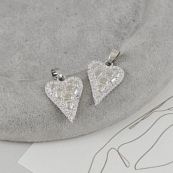 Подвеска Сердце 18х13 мм с фианитами, родиевое покрытие (9555-Р)