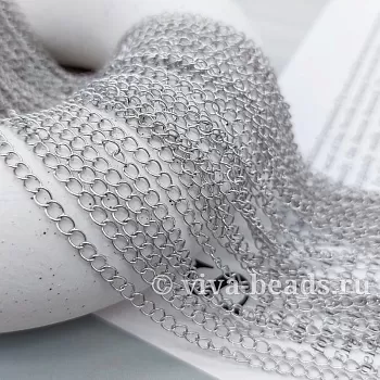 50 см Цепь панцирная ок. 3 мм толщиной, родиевое покрытие (7106-Р) купить в Воронеже | Заказать в интернет-магазине Viva Beads

