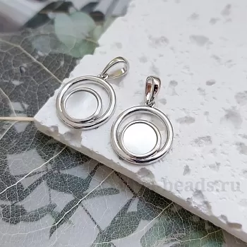 УЦЕНКА Подвеска круглая с перламутром 15х17.4 мм родиевое покр. (6987-Р-УЦ) купить с доставкой по России | Интернет-магазин Viva Beads