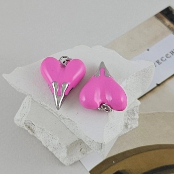 Подвеска Сердце 25.3x19.4х8.3 мм розовая эмаль, родиевое покрытие (9587-РОЗ-Р) купить с доставкой по России | Интернет-магазин Viva Beads