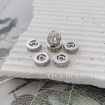 Бусина разделитель 6x1.5 мм с фианитами, родиевое покрытие (6825-Р) купить в Воронеже | Заказать в интернет-магазине Viva Beads

