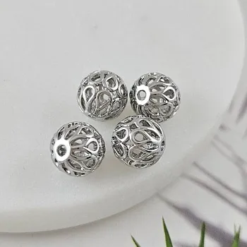 1 шт. Бусина ажурная 9.6х10 мм, родиевое покрытие (10044-Р) купить с доставкой по России | Интернет-магазин Viva Beads