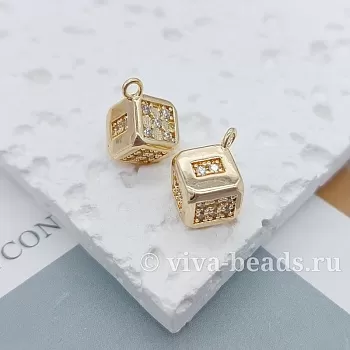 Подвеска Кубик 15x12x12 мм, фианиты, позолота (7287-З) Подвеска Кубик 15x12x12 мм, фианиты, позолота (7287-З)
