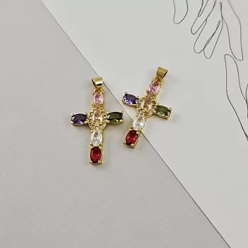 Подвеска Крест с фианитами 30x19 мм, позолота 14К (9505-З) Подвеска Крест с фианитами 30x19 мм, позолота 14К (9505-З)