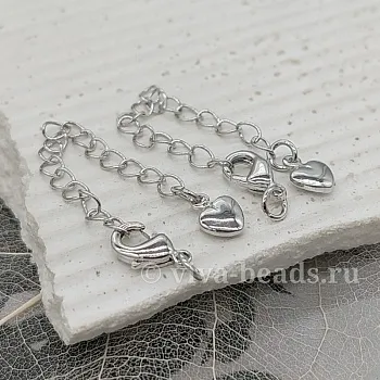 УЦЕНКА Замок лобстер 10 мм с удлинителем родиевое покрытие (6452-Р-УЦ) замок для украшений купить с доставкой по России | Интернет-магазин Viva Beads