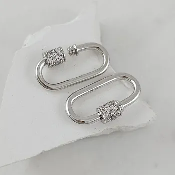 УЦЕНКА Замок карабин винтовой с фианитами 25х13.4 мм, родиевое покрытие (6171-Р-УЦ)