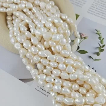Нить 17 см Жемчуг натуральный 7-8 мм - толщина, барокко, белый А+ (3588/7-8) купить в #REGION_P# | Заказать в интернет-магазине Viva Beads
