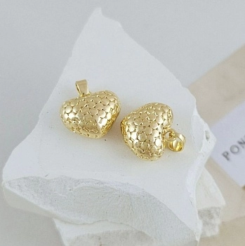 Подвеска Сердце 13.3x14х8.2 мм объемное с текстурой, позолота 18К (9604-З)