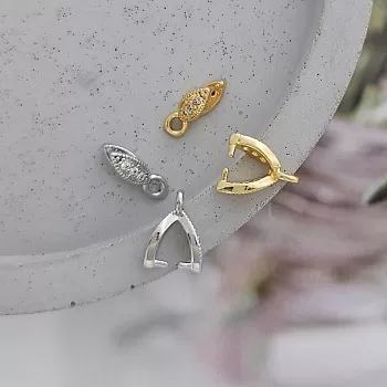 Бейл зажимной с фианитами 9.9x3.1 мм позолота 14к светлое золото (8867-З) купить с доставкой по России | Интернет-магазин Viva Beads