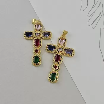 Подвеска Крест с фианитами 42.5х24.7 мм позолота 14К (9507-З) Подвеска Крест с фианитами 42.5х24.7 мм позолота 14К (9507-З)