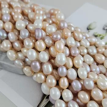 Нить 18 см Жемчуг натуральный речной рис ок. 7 мм /толщина/ А+ микс (8811)  купить в #REGION_P# | Заказать в интернет-магазине Viva Beads
