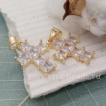 Подвеска Крест с фианитами 20х14 мм позолота (6416-З)