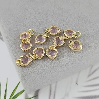 Подвеска Сердце с фианитом 6х8 мм розовый, позолота 14К (8030-ЗРОЗ) купить с доставкой по России | Интернет-магазин Viva Beads