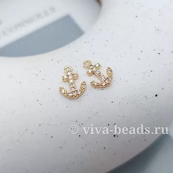 Подвеска Якорь с фианитами 9.7х6.8 мм позолота (7363-З) Подвеска Якорь с фианитами 9.7х6.8 мм позолота (7363-З)