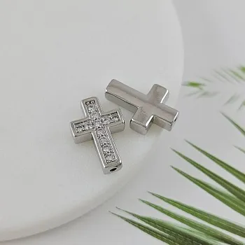 УЦЕНКА Бусина разделитель Крест с фианитами 18x12x4.4 мм, родиевое покрытие (9384-Р-УЦ)