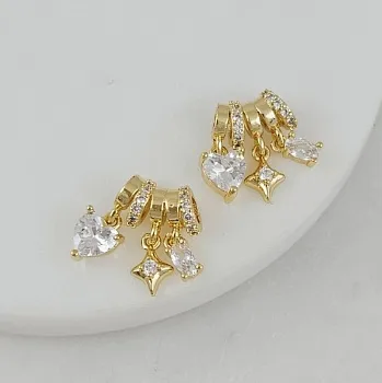 УЦЕНКА Сет подвесок на бейле 15.5х12 мм с фианитами, позолота 14К (10191-З-УЦ)