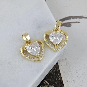 Подвеска Сердце 13.8х13.1 мм с фианитами, позолота 18К, прозрачный (9689-БЗ)