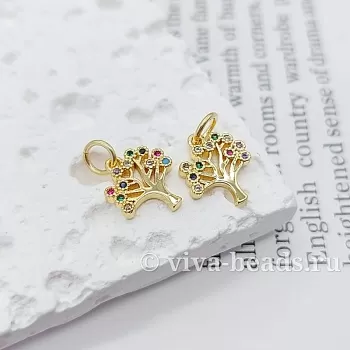 Подвеска Дерево с фианитами 11x10.5x1.5 мм классическое золото (6037-З) купить с доставкой по России | Интернет-магазин Viva Beads