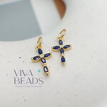 Подвеска Крест 13.5х8 мм с фианитами синий, позолота (7512-СИНЗ) Подвеска Крест 13.5х8 мм с фианитами синий, позолота (7512-СИНЗ)