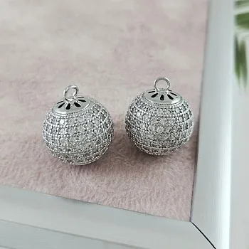 Подвеска Шар 19х16 мм с фианитами, родиевое покрытие (10078-Р) купить с доставкой по России | Интернет-магазин Viva Beads