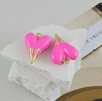 Подвеска Сердце 25.3x19.4х8.3 мм розовая эмаль, позолота 14К (9587-РОЗ-З) купить с доставкой по России | Интернет-магазин Viva Beads