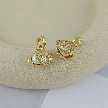 Подвеска кулон Ракушка 11x11 мм с фианитами, позолота 18К (9855-З) купить с доставкой по России | Интернет-магазин Viva Beads