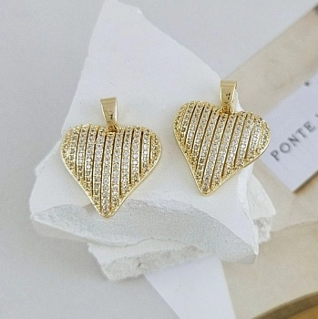 Подвеска Сердце 19.7x20.3х5.6 мм объемное с фианитами, позолота 14К (9605-З)