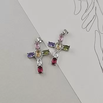 Подвеска Крест с фианитами 30x19 мм, родиевое покрытие (9505-Р) Подвеска Крест с фианитами 30x19 мм, родиевое покрытие (9505-Р)