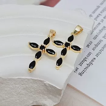 Подвеска Крест с фианитами 22х14 мм черный, позолота 14К (6418-ЧЗ) купить с доставкой по России | Интернет-магазин Viva Beads