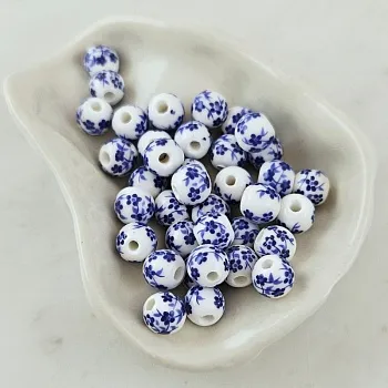 1 шт. Бусина круглая ок. 8 мм белый с синими цветами, керамика (9197-8) купить с доставкой по России | Интернет-магазин Viva Beads