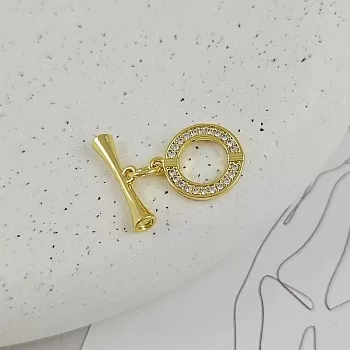 Замок тоггл круглый с фианитами, кольцо 11.7х14.2 мм позолота 14К (9485-З) замок для украшений купить с доставкой по России | Интернет-магазин Viva Beads