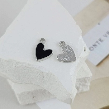 Подвеска Сердце 12.7x9 мм черная эмаль, родиевое покрытие (9602-ЧР) купить с доставкой по России | Интернет-магазин Viva Beads