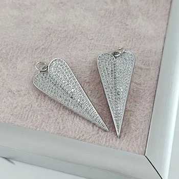 Подвеска Сердце с фианитами 35.8х14.5 мм родиевое покрытие (10076-Р) купить с доставкой по России | Интернет-магазин Viva Beads