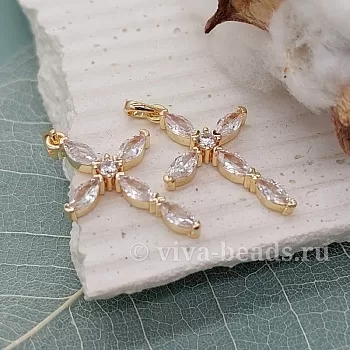 Подвеска Крест с фианитами 22х14 мм позолота 14К (6418-З) купить с доставкой по России | Интернет-магазин Viva Beads