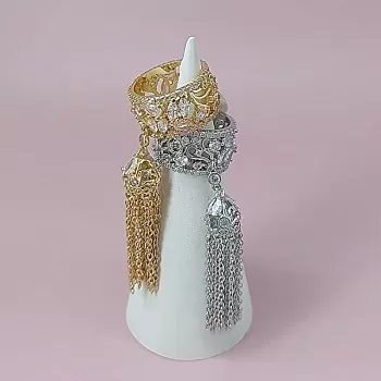 Кольцо с кисточкой, фианитами родиевое покр./позолота (7849)