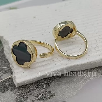 Кольцо Клевер свободный размер керамика, позолота 14к (6705-З) купить с доставкой по России | Интернет-магазин Viva Beads